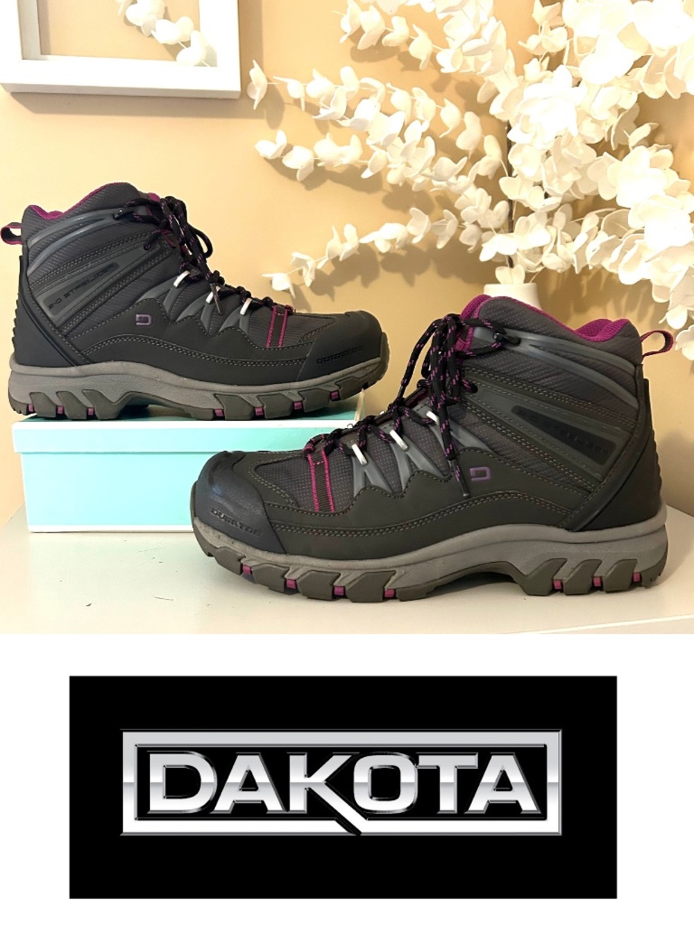 DAKOTA 2007 Series Mid-Cut Steel Toe Work Boots Women’s Size 9W Grey EUC